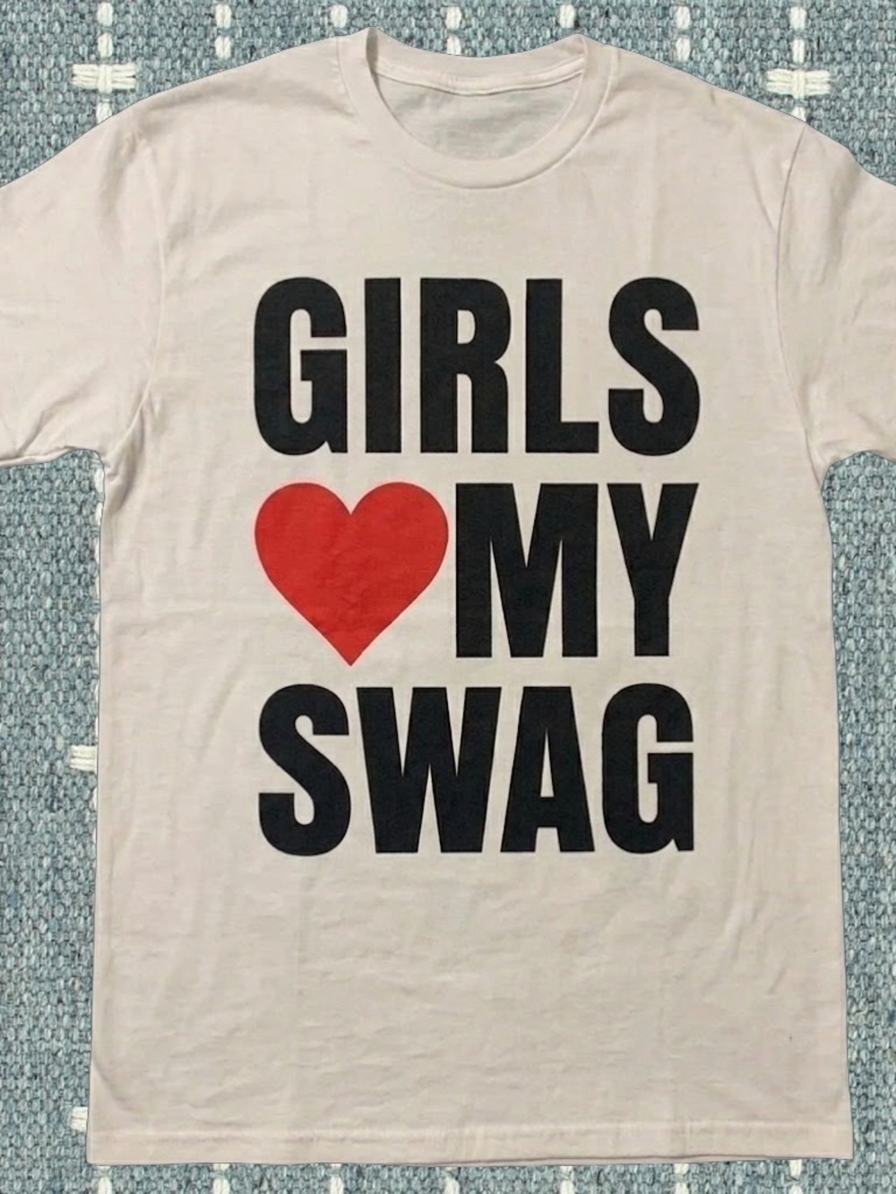 Gildan White Tee with Black Text and Red Heart Graphic